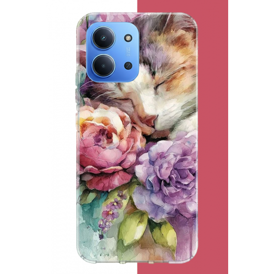 Redmi 15C Uyumlu sulu boya kedi UV Baskılı Silikon Kılıf