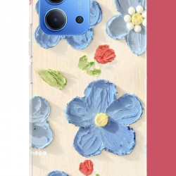 Redmi 15C Uyumlu tuvaldeki mavi çiçek UV Baskılı Silikon Kılıf