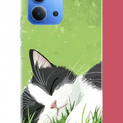 Redmi 15C Uyumlu uyuyan kedi UV Baskılı Silikon Kılıf