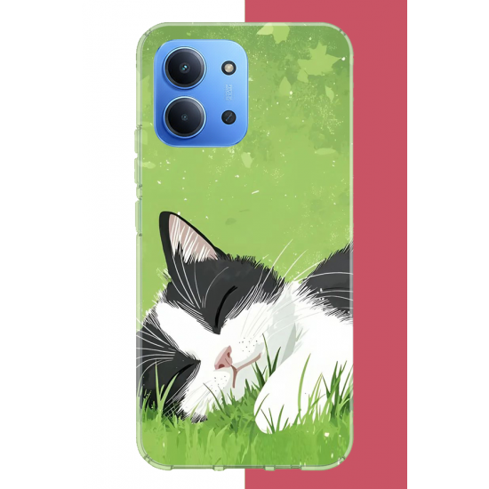 Redmi 15C Uyumlu uyuyan kedi UV Baskılı Silikon Kılıf