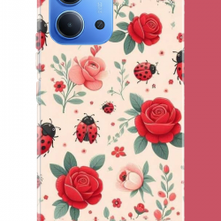 Redmi 15C Uyumlu uğur böcek ve gül UV Baskılı Silikon Kılıf