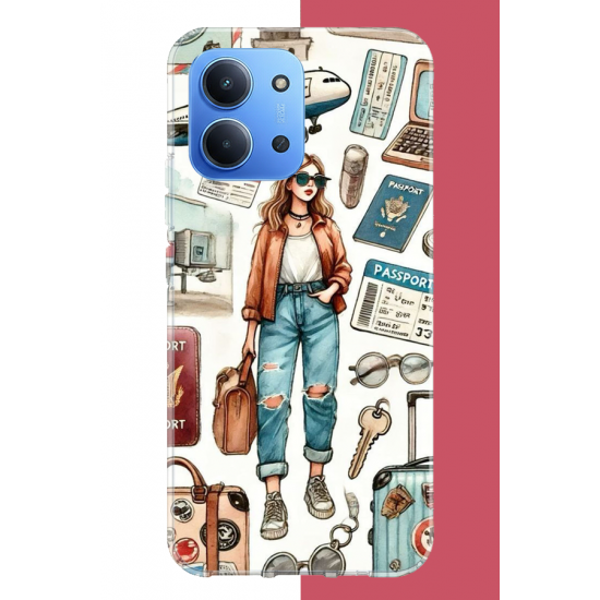 Redmi 15C Uyumlu vintage-travel UV Baskılı Silikon Kılıf