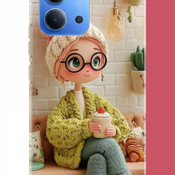Redmi 15C Uyumlu cafede oturan kız UV Baskılı Silikon Kılıf