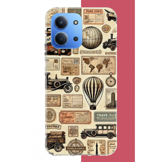 Redmi 15C Uyumlu vintage seyehat UV Baskılı Silikon Kılıf