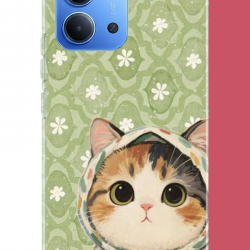 Redmi 15C Uyumlu yeşil fularlı kedi UV Baskılı Silikon Kılıf