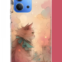 Redmi 15C Uyumlu mavi fularlı kedi UV Baskılı Silikon Kılıf