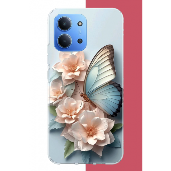 Redmi 15C Uyumlu mavi kanatlı kelebek UV Baskılı Silikon Kılıf