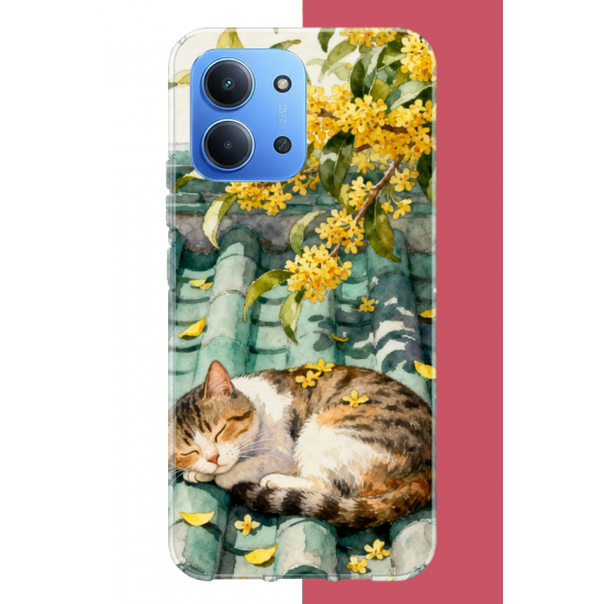 Redmi 15C Uyumlu çatıdaki kedi UV Baskılı Silikon Kılıf