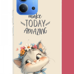 Redmi 15C Uyumlu çiçek taçlı kedi UV Baskılı Silikon Kılıf