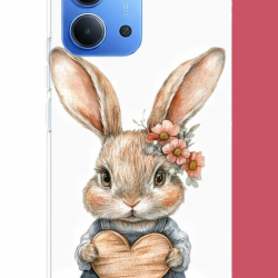 Redmi 15C Uyumlu çiçek tokalı tavşan UV Baskılı Silikon Kılıf