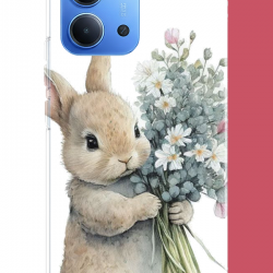 Redmi 15C Uyumlu çiçek tutan tavşan.jpeg UV Baskılı Silikon Kılıf