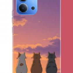 Redmi 15C Uyumlu duvardaki kediler UV Baskılı Silikon Kılıf
