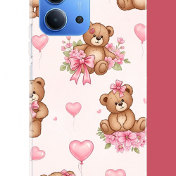 Redmi 15C Uyumlu fiyonklu peluş ayıcık UV Baskılı Silikon Kılıf
