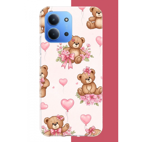 Redmi 15C Uyumlu fiyonklu peluş ayıcık UV Baskılı Silikon Kılıf