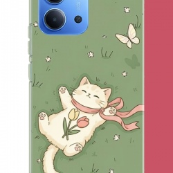 Redmi 15C Uyumlu fularlı kedi UV Baskılı Silikon Kılıf