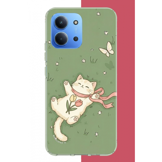Redmi 15C Uyumlu fularlı kedi UV Baskılı Silikon Kılıf