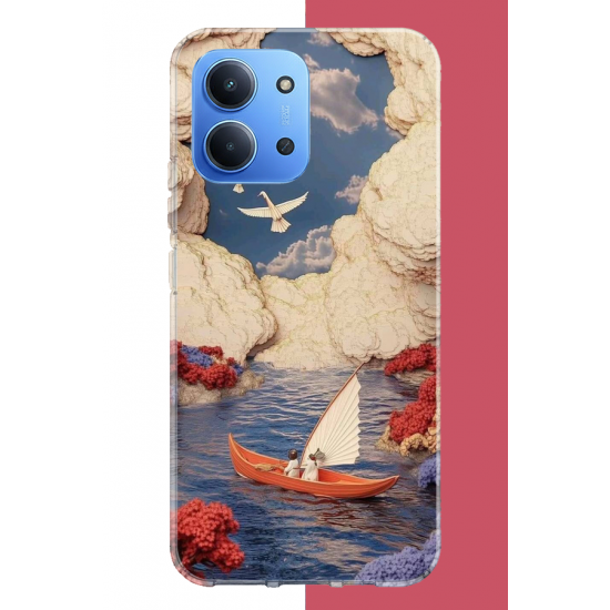 Redmi 15C Uyumlu göldeki turuncu kayık UV Baskılı Silikon Kılıf