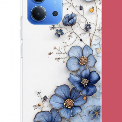 Redmi 15C Uyumlu mavi çiçek UV Baskılı Silikon Kılıf