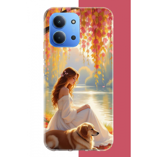 Redmi 15C Uyumlu kadın ve köpek UV Baskılı Silikon Kılıf
