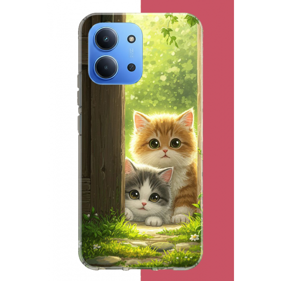 Redmi 15C Uyumlu kapıdaki kediler UV Baskılı Silikon Kılıf