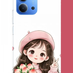 Redmi 15C Uyumlu kawaii buket tutan kız UV Baskılı Silikon Kılıf
