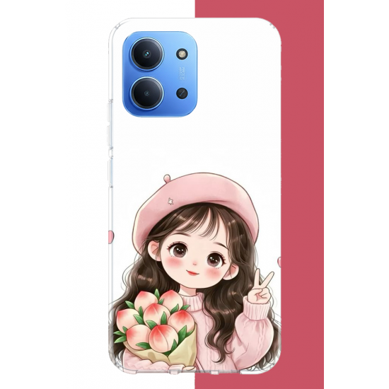 Redmi 15C Uyumlu kawaii buket tutan kız UV Baskılı Silikon Kılıf