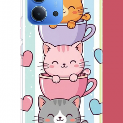 Redmi 15C Uyumlu kawaii fincandaki kediler UV Baskılı Silikon Kılıf