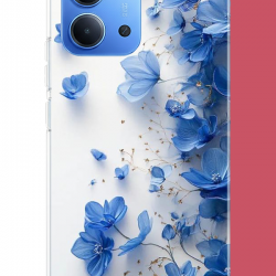 Redmi 15C Uyumlu mavi çiçek2 UV Baskılı Silikon Kılıf