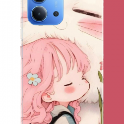 Redmi 15C Uyumlu kawaii küçük kız ve kedi UV Baskılı Silikon Kılıf