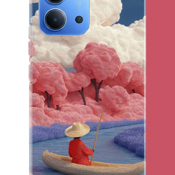 Redmi 15C Uyumlu kayık ve pembe ağaç UV Baskılı Silikon Kılıf
