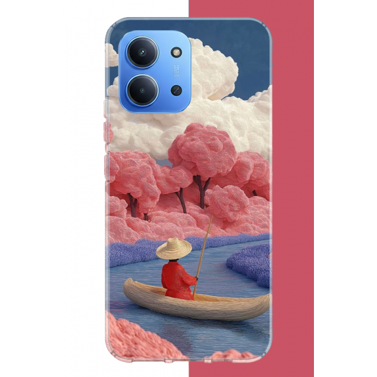 Redmi 15C Uyumlu kayık ve pembe ağaç UV Baskılı Silikon Kılıf