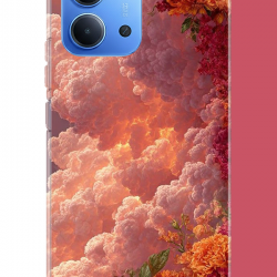 Redmi 15C Uyumlu kırmızı bulut ve çiçekler UV Baskılı Silikon Kılıf
