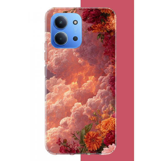 Redmi 15C Uyumlu kırmızı bulut ve çiçekler UV Baskılı Silikon Kılıf Redmi 15C Uyumlu kırmızı bulut ve çiçekler UV Baskılı Silikon Kılıf