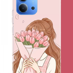 Redmi 15C Uyumlu lale buketli kız UV Baskılı Silikon Kılıf