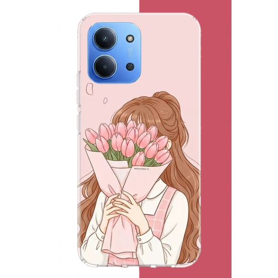 Redmi 15C Uyumlu lale buketli kız UV Baskılı Silikon Kılıf