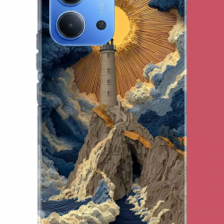 Redmi 15C Uyumlu mavi bulutlu deniz feneri UV Baskılı Silikon Kılıf