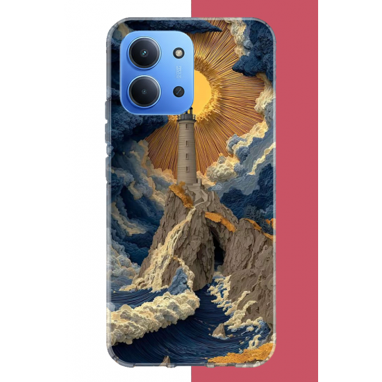 Redmi 15C Uyumlu mavi bulutlu deniz feneri UV Baskılı Silikon Kılıf