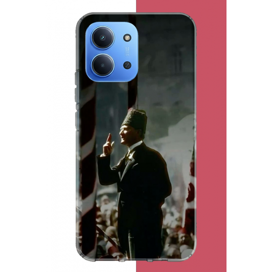 Redmi 15C Uyumlu halka seslenen atatürk UV Baskılı Silikon Kılıf