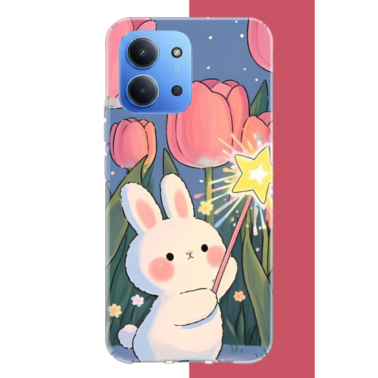 Redmi 15C Uyumlu peluş tavşan UV Baskılı Silikon Kılıf
