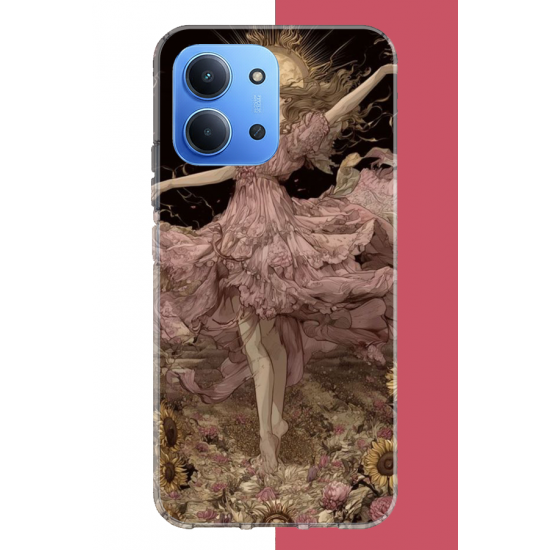 Redmi 15C Uyumlu pembe elbiseli kadın UV Baskılı Silikon Kılıf