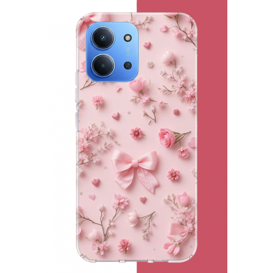 Redmi 15C Uyumlu pembe fiyonk gül.jpeg UV Baskılı Silikon Kılıf