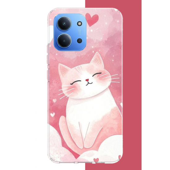 Redmi 15C Uyumlu pembe kedi UV Baskılı Silikon Kılıf