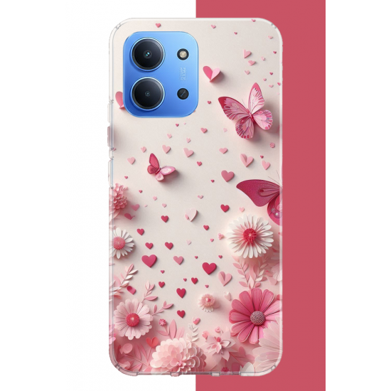 Redmi 15C Uyumlu pembe kelebek UV Baskılı Silikon Kılıf