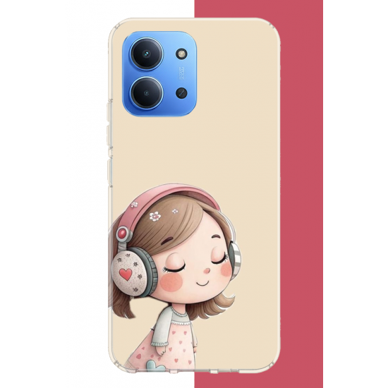 Redmi 15C Uyumlu pembe kulaklıklı kız.jpeg UV Baskılı Silikon Kılıf