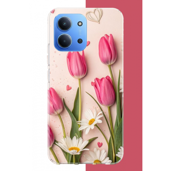 Redmi 15C Uyumlu pembe lale UV Baskılı Silikon Kılıf