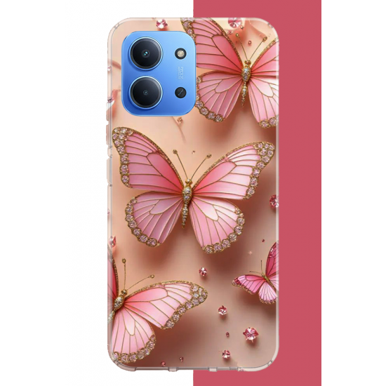 Redmi 15C Uyumlu pembe Renkli kelebek UV Baskılı Silikon Kılıf