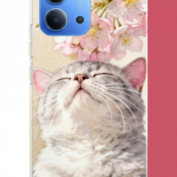Redmi 15C Uyumlu pembe yapraklı kedi UV Baskılı Silikon Kılıf Redmi 15C Uyumlu pembe yapraklı kedi UV Baskılı Silikon Kılıf
