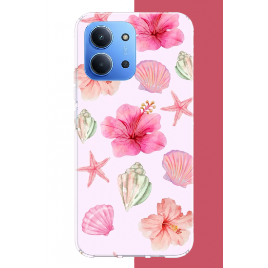 Redmi 15C Uyumlu pembe çiçek UV Baskılı Silikon Kılıf