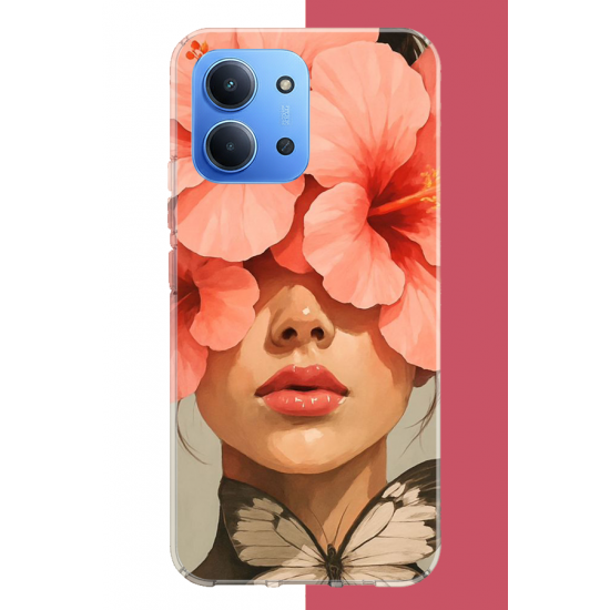 Redmi 15C Uyumlu pembe çiçekli kadın UV Baskılı Silikon Kılıf