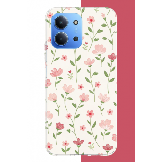 Redmi 15C Uyumlu pembe çiçekli pattern1 UV Baskılı Silikon Kılıf
